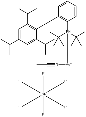 （乙腈）[2-二叔丁基（2'，4'，6'-三异丙基联苯）膦]六氟锑酸金（I）分子式结构图