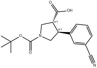 REL-(3R,4S)-1-(叔丁氧基羰基)-4-(3-氰基苯基)吡咯烷-3-羧酸分子式结构图