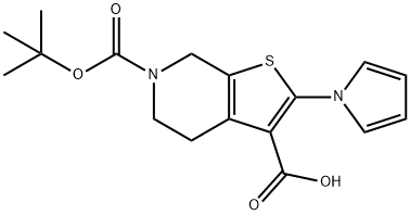 6-(tert-Butoxycarbonyl)-2-(1H-pyrrol-1-yl)-4,5,6,7-tetrahydrothieno[2,3-c]pyridine-3-carboxylic a分子式结构图