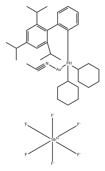 (乙腈)[2-二环己基膦基-2',4',6'-三异丙基联苯]金(I)六氟锑酸盐分子式结构图