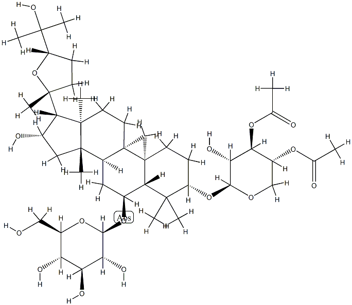 (3Β,6Α,16Β,20R,24S)-3-O-[(3,4-二乙酰基-Β-D-木糖)]-20, 24-环氧-16,25-二羟基-9,19-环羊毛甾烷-6-O-葡萄糖苷分子式结构图