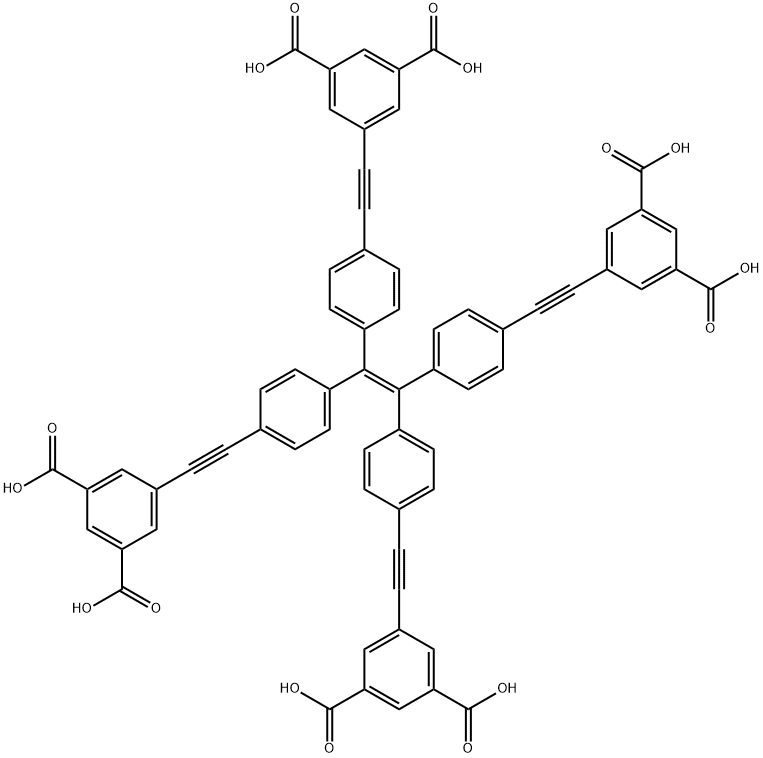 1,3-苯二甲酸,5,5',5''''-[1,2-乙烯基二亚乙基四烷基(4,1-苯撑-2,1-乙炔基)]四烷基-分子式结构图