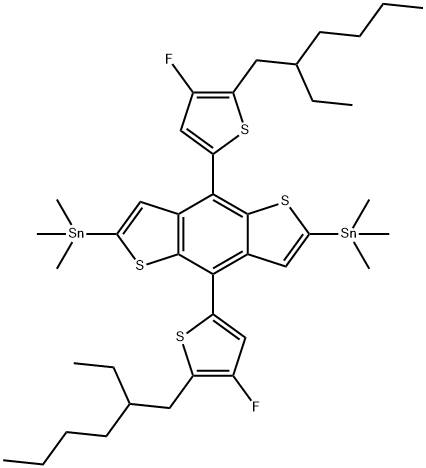 IN1771, (4,8-双(5-(2-乙基己基)-4-氟噻吩基)苯并[1,2-B:4,5-B']二噻吩基)双(三甲基锡基)分子式结构图