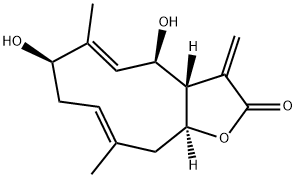 (3aS,4R,5E,7R,9E,11aS)-3a,4,7,8,11,11a-Hexahydro-4,7-dihydroxy-6,10-dimethyl-3-methylenecyclodeca[b]furan-2(3H)-one分子式结构图