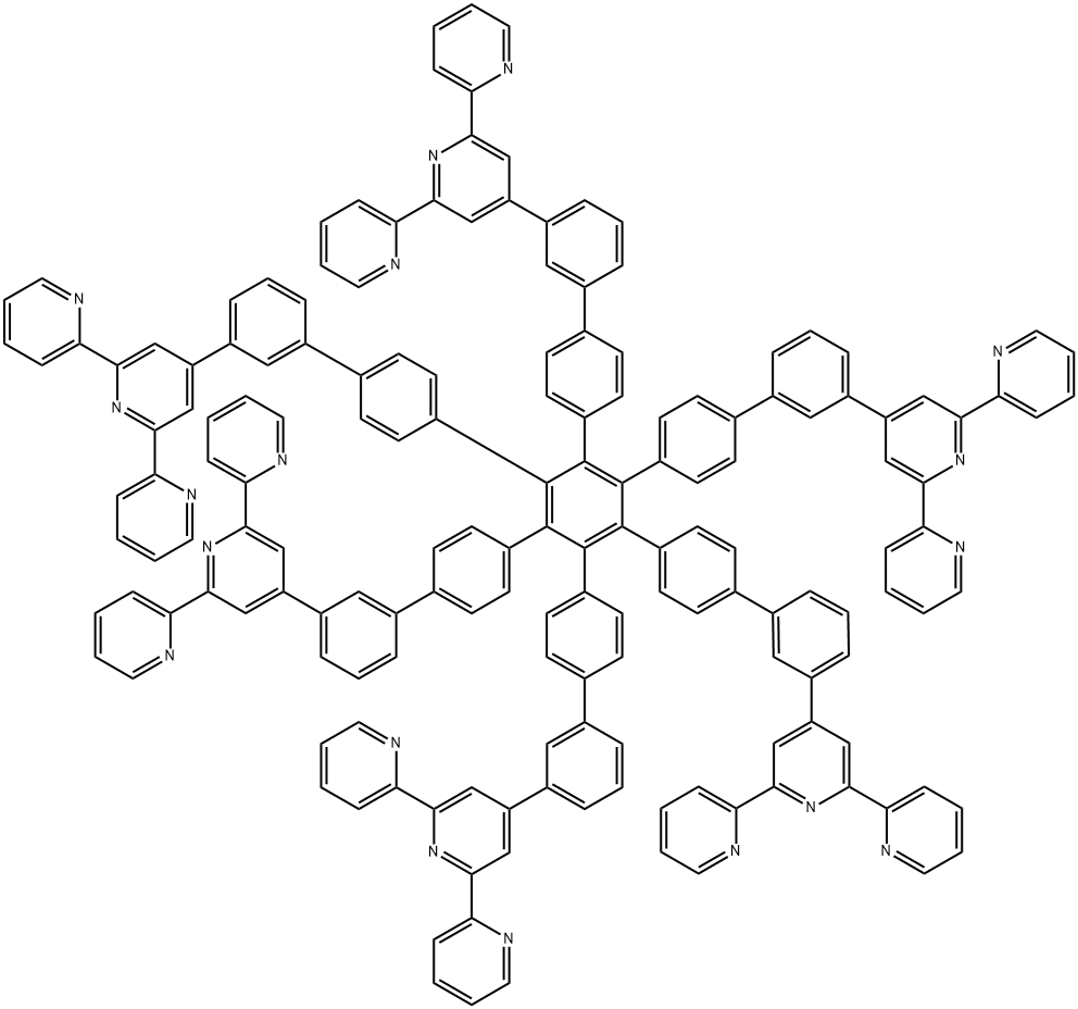 1,2,3,4,5,6-hexa (4'-biphenyl-3'-tripyridinyl) benzene分子式结构图