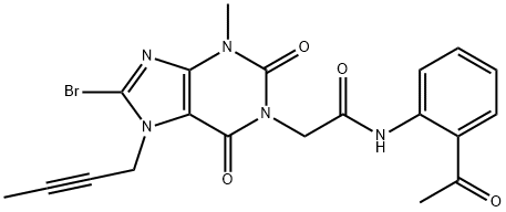 N-(2-乙酰基苯基)-2-(8-溴-7-(丁-2-炔-1-基)-3-甲基-2,6-二氧代-2,3,6,7-四氢-1H--嘌呤-1-基)乙酰胺(利格列汀杂质)分子式结构图