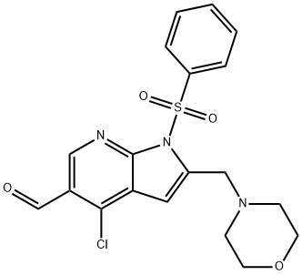 4-氯-2-(4-吗啉基甲基)-1-(苯磺酰基)-1H-吡咯并[2,3-b]吡啶-5-甲醛分子式结构图