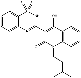 3-(1,1-Dioxo-1,4-dihydrobenzo[1,2,4]thiadiazin-3-yl)-4-hydroxy-1-(3-methylbutyl)-1H-quinolin-2-one分子式结构图