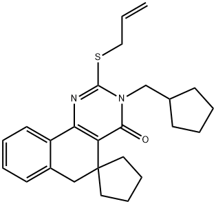 2-(allylsulfanyl)-3-(cyclopentylmethyl)-5,6-dihydrospiro(benzo[h]quinazoline-5,1'-cyclopentane)-4(3H)-one分子式结构图