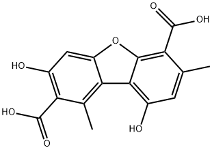 3,9-Dihydroxy-1,7-dimethyl-2,6-dibenzofurandicarboxylic acid分子式结构图