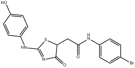 (E)-N-(4-bromophenyl)-2-(2-((4-hydroxyphenyl)imino)-4-oxothiazolidin-5-yl)acetamide分子式结构图