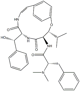 (αS)-α-Dimethylamino-N-[(3R,4R,7R)-7-[(S)-phenylhydroxymethyl]-3-isopropyl-5,8-dioxo-2-oxa-6,9-diazabicyclo[10.2.2]hexadeca-10,12,14(1),15-tetren-4-yl]benzenepropanamide分子式结构图