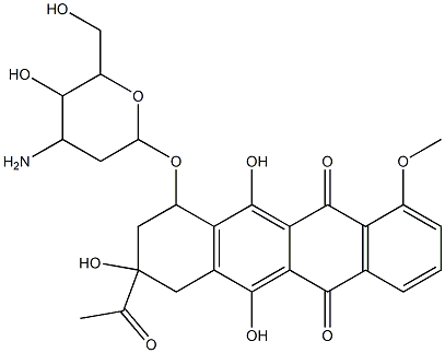 5,12-Naphthacenedione, 8-acetyl-10-((3-amino-2,3-dideoxy-alpha-L-lyxo- hexopyranosyl)oxy)-7,8,9,10-tetrahydro-6,8,11-trihydroxy-1-methoxy-, ( 8S-cis)-分子式结构图