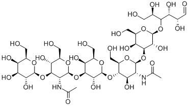 O-BETA-D-吡喃半乳糖基-(1-3)-O-2-(乙酰氨基)-2-脱氧-BETA-D-吡喃葡萄糖基-(1-3)-O-BETA-D-吡喃半乳糖基-(1-4)-O-2-(乙酰氨基)-2-脱氧-BETA-D-吡喃葡萄糖基-(1-3)-O-BETA-D-吡喃半乳糖基-(1-4)-D-葡萄糖分子式结构图