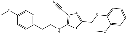 2-[(2-methoxyphenoxy)methyl]-5-{[2-(4-methoxyphenyl)ethyl]amino}-1,3-oxazole-4-carbonitrile分子式结构图