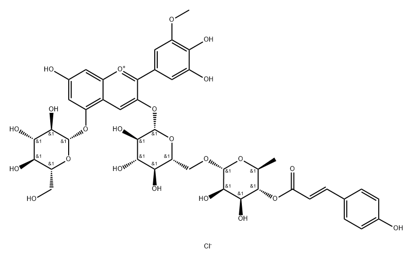 矮牵牛素-3-O-芸香糖苷(反-对香豆酰)-5-O-葡萄糖苷分子式结构图