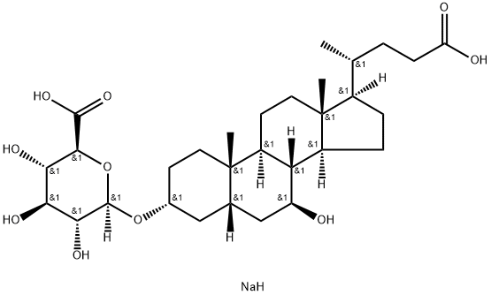 β-D-Glucopyranosiduronic acid, (3α,5β,7β)-23-carboxy-7-hydroxy-24-norcholan-3-yl, disodium salt (9CI)分子式结构图