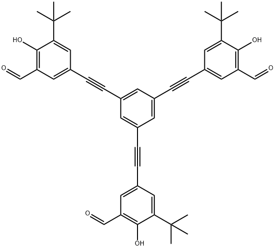 3,3',3''-(1,3,5-Benzenetriyltri-2,1-ethynediyl)tris[5-(1,1-dimethylethyl)-6-hydroxybenzaldehyde]分子式结构图