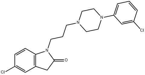 5-chloro-1-{3-[4-(3-chlorophenyl)-1-piperazinyl]propyl}indolin-2-one分子式结构图