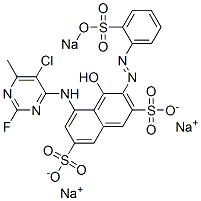 5-(5-Chloro-2-fluoro-6-methylpyrimidin-4-ylamino)-4-hydroxy-3-(o-sodiosulfophenylazo)-2,7-naphthalenedisulfonic acid disodium salt分子式结构图