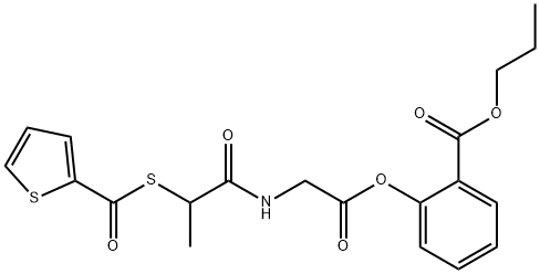 Glycine, N-(1-oxo-2-((2-thienylcarbonyl)thio)propyl)-, 2-(propoxycarbo nyl)phenyl ester分子式结构图