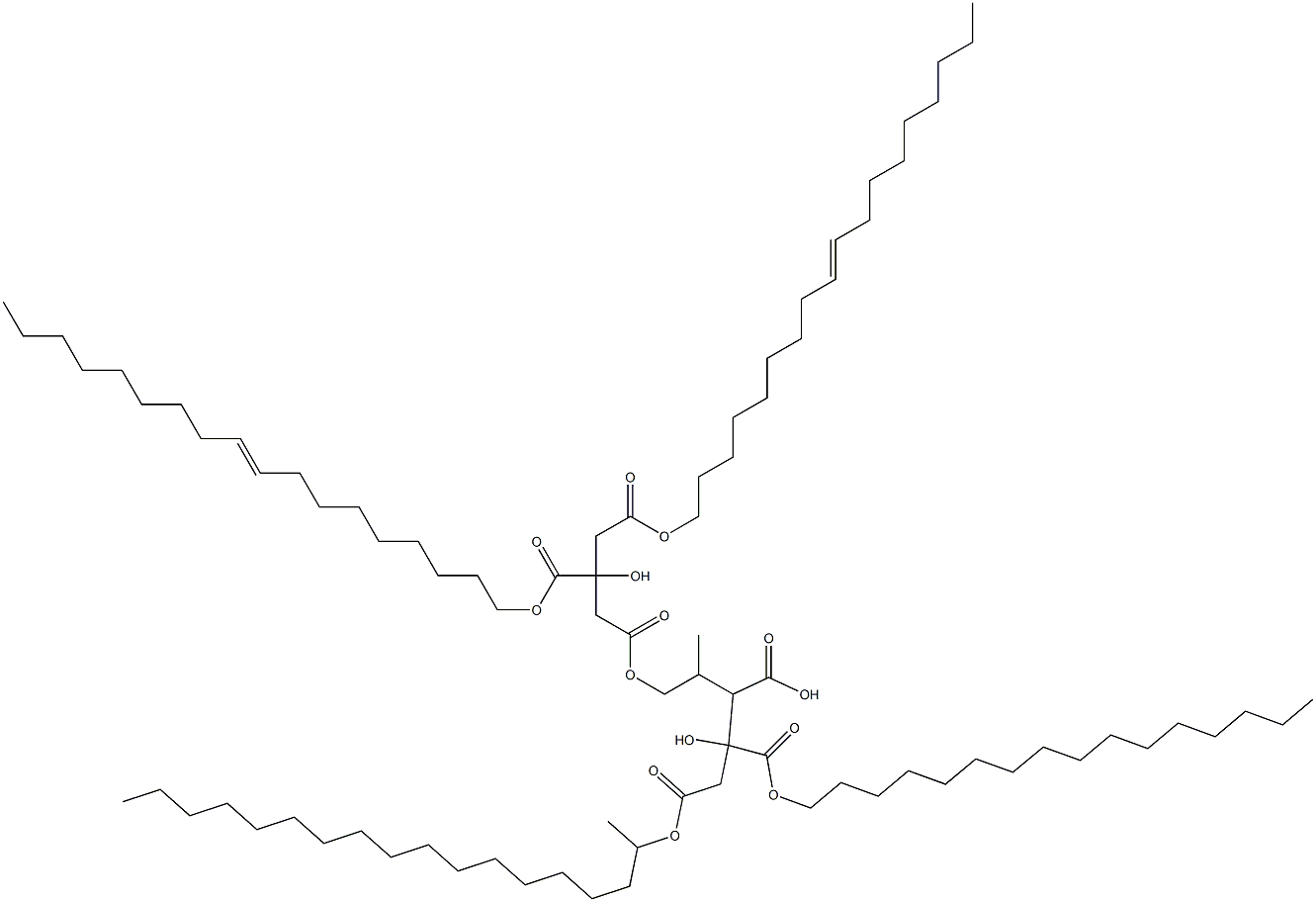 1-hexadecyl 3-[2-[[3-hydroxy-5-(octadec-9-enyloxy)-3-[(octadec-9-enyloxy)carbonyl]-5-oxovaleroyl]oxy]-1-methylethyl] 2-octadecyl citrate分子式结构图