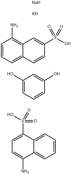 1-Naphthalenesulfonic acid, 4-amino-, diazotized, coupled with diazotized 8-amino-2-naphthalenesulfonic acid and resorcinol, potassium sodium salts分子式结构图