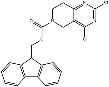 N-FMOC-2,4-二氯-5,6,8-三氢吡啶并[3,4-D]嘧啶分子式结构图