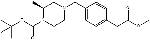 (S)-4-(4-(2-甲氧基-2-氧代乙基)苄基)-2-甲基哌嗪-1-甲酸叔丁酯分子式结构图