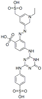 3-Pyridinemethanesulfonic  acid,  5-[2-[5-[[1,6-dihydro-6-oxo-4-[(4-sulfophenyl)amino]-1,3,5-triazin-2-yl]amino]-2-sulfophenyl]diazenyl]-1-ethyl-分子式结构图