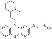 盐酸硫利达嗪;甲硫达嗪盐酸盐;10-[2-(1-甲基-2-哌啶基)乙基]-2-(甲硫基)-10H-吩噻嗪盐酸盐分子式结构图