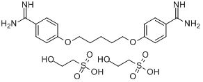喷他脒羟乙磺酸盐;喷它咪啶二羟乙基磺酸盐;4,4'-(五亚甲基二氧代)二苯甲脒二羟乙基磺酸盐分子式结构图