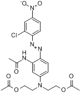 分散红167:1;2,2'-[[3-乙酰氨基-4-[(2-氯-4-硝基苯基)偶氮]苯基]亚氨基]二乙酸乙酯分子式结构图