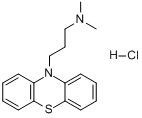 盐酸丙嗪;N,N-二甲基-10H-吩噻嗪-10-丙胺盐酸盐分子式结构图