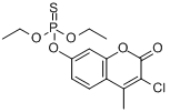 蝇毒磷;蝇毒硫磷;香豆磷;库马磷;O,O-二乙基-O-(3-氯-4-甲基-2-氧代-2H-1-苯并吡喃-7-基)硫代磷酸酯分子式结构图